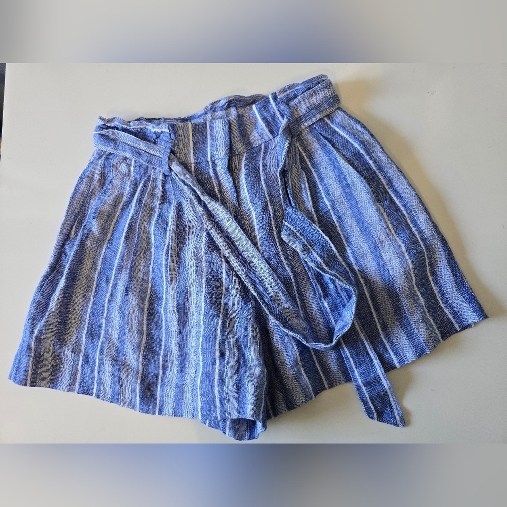 H&M Linen Stripes Paperbag Shorts Blue Size 6